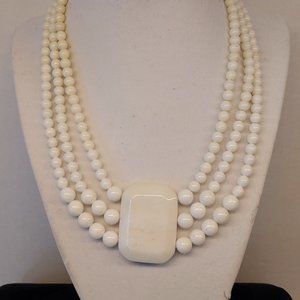 Karla Jordan White marble Triple strand beaded necklace w square accent 18"